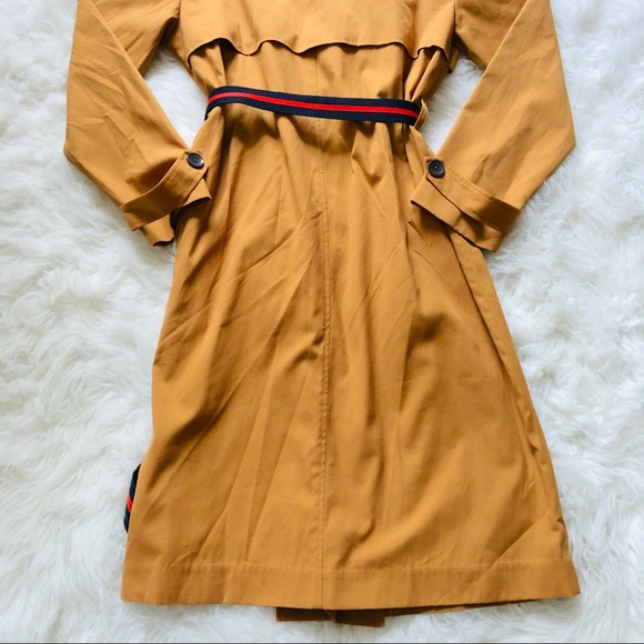 Madison Tan Navy Red Trench With Belt Coat Sz M - Picture 16 of 16